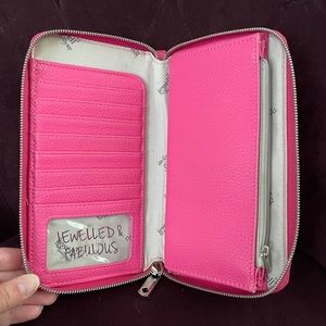 Hot pink wristlet zip around wallet